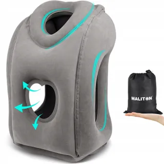 MALITON Opblaasbaar Reiskussen Opvouwbaar Comfortabel Donkergrijs