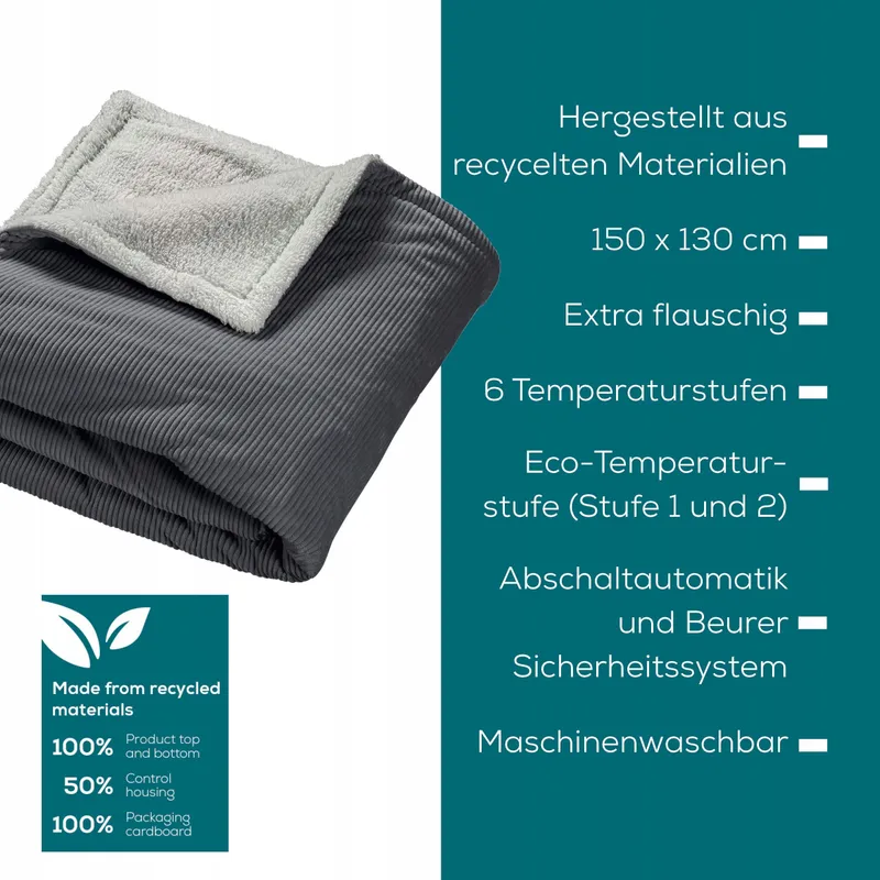 BEURER HD 80 Elektrische Deken 6 Temperaturen Gerecycled Grijs — foto 7