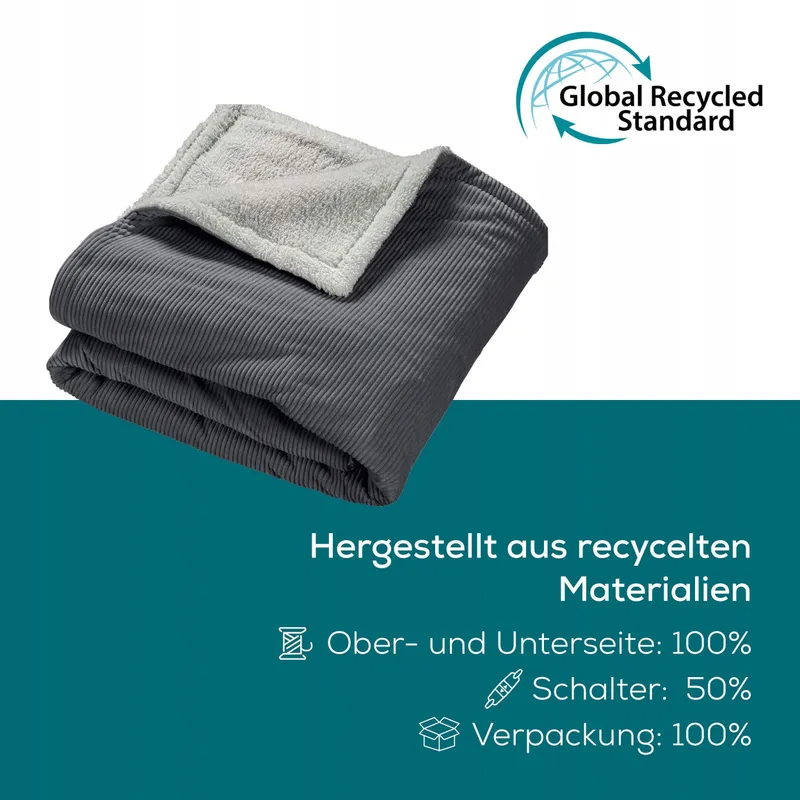 BEURER HD 80 Elektrische Deken 6 Temperaturen Gerecycled Grijs — foto 3