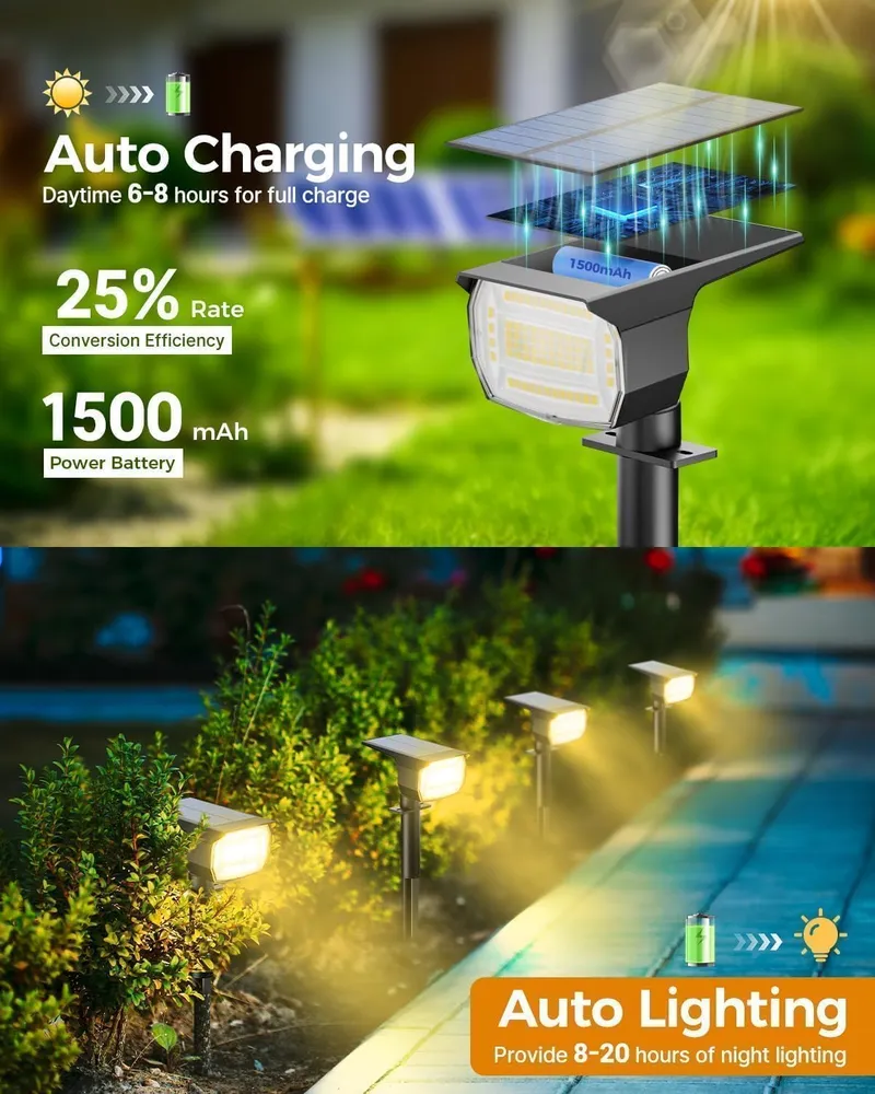 BTFARM 8 Stuks Solar Tuinlampen 72LED IP65 Warm Wit — foto 2