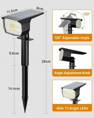 BTFARM 8 Stuks Solar Tuinlampen 72LED IP65 Warm Wit — miniatuur 7