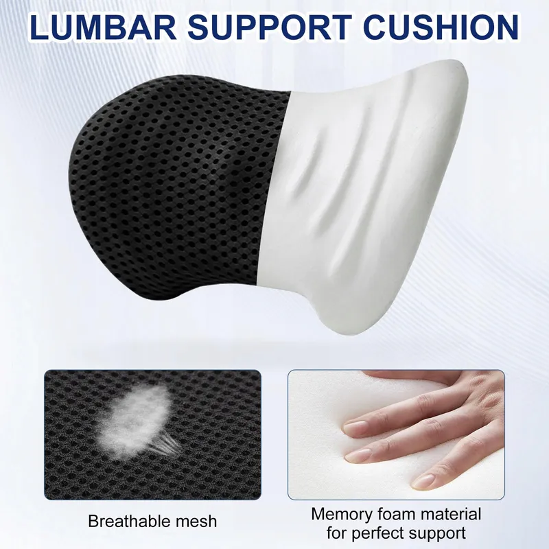 RAXFEKRO Lendenkussen Ergonomisch Memory Foam Zwart — foto 3