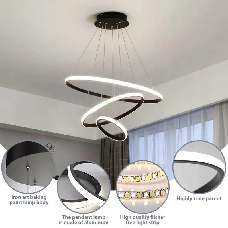 KSIBNW Moderne LED Hanglamp 45W Verstelbaar Afstandsbediening Eetkamer — foto 3