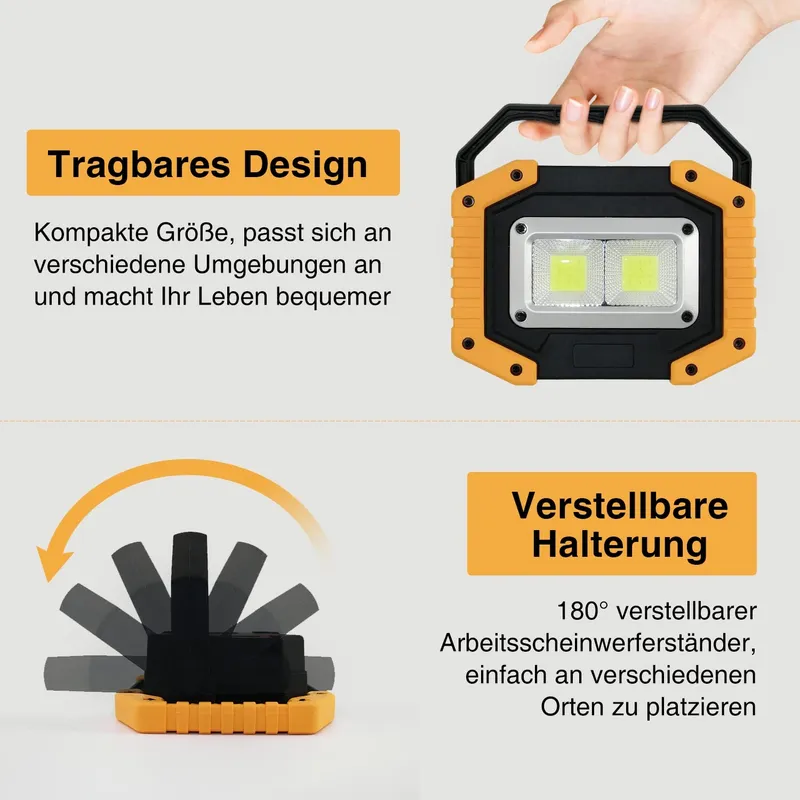 TEKSTAP LED Werklamp Accu 2xCOB 30W 1500LM USB Camping — foto 3