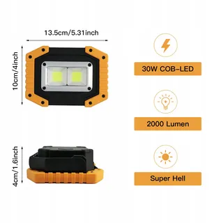 TEKSTAP LED Werklamp Accu 2xCOB 30W 1500LM USB Camping — miniatuur 2