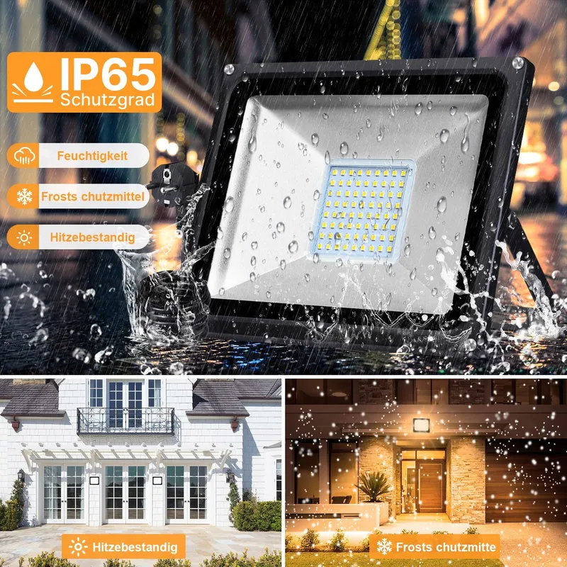 PAPASBOX LED Schijnwerper 50W IP65 Waterdicht Warmwit 3000K — foto 3