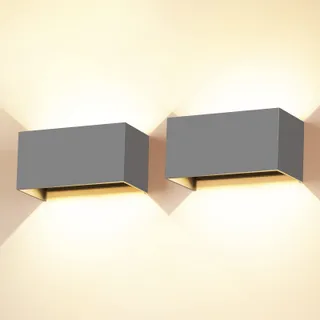 CWYCFW 2 Stuks 24W LED Wandlamp 3000K Warm Wit IP65 Grijs