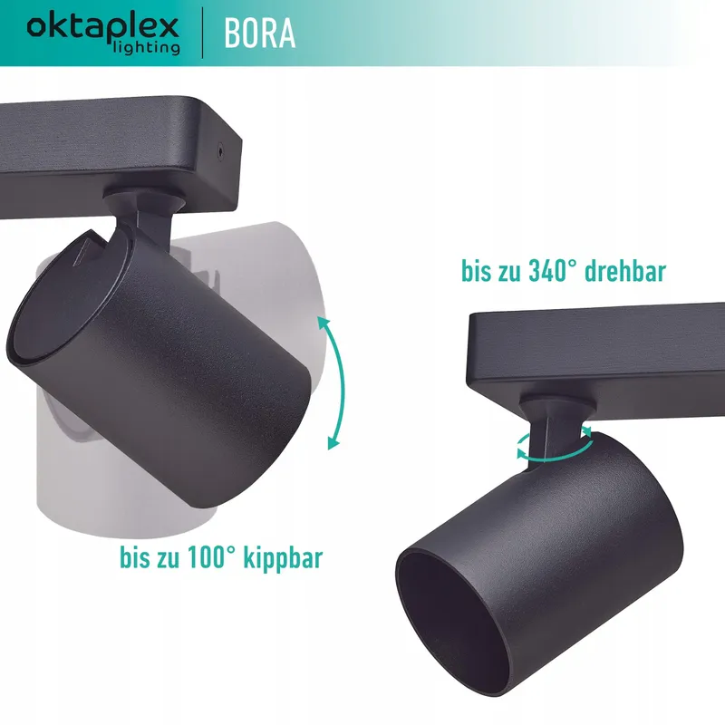 OKTAPLEX Bora Plafondlamp 2xGU10 LED 25cm 230V Zwart Draaibaar — foto 2