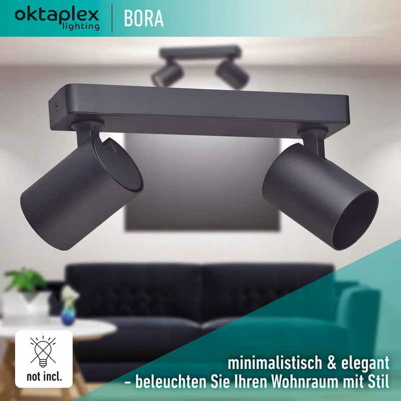 OKTAPLEX Bora Plafondlamp 2xGU10 LED 25cm 230V Zwart Draaibaar — foto 4