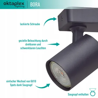 OKTAPLEX Bora Plafondlamp 2xGU10 LED 25cm 230V Zwart Draaibaar — miniatuur 3