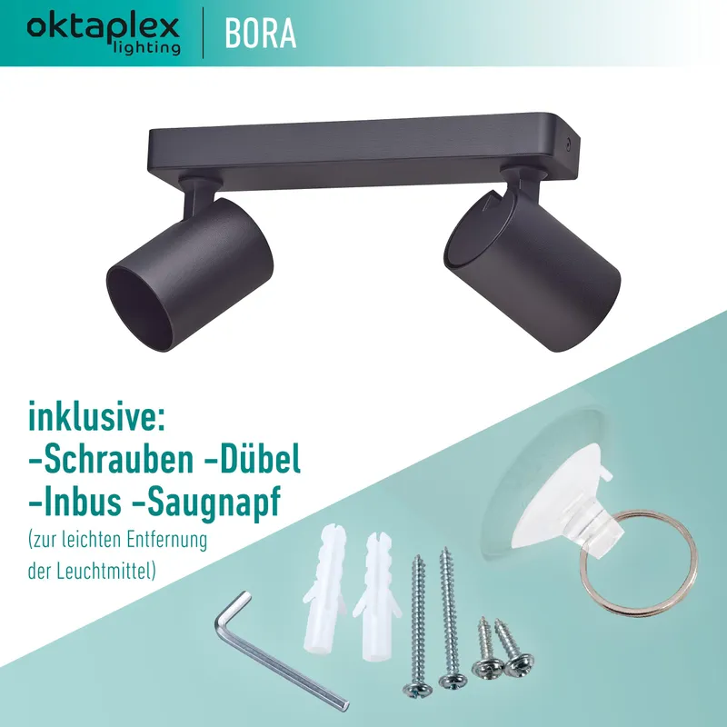 OKTAPLEX Bora Plafondlamp 2xGU10 LED 25cm 230V Zwart Draaibaar — foto 7