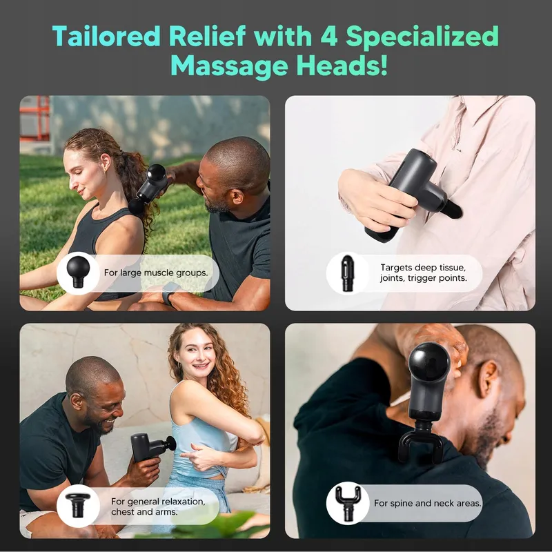 ARBOLEAF Mini Massagepistool 0,39kg 5 Snelheden 4 Koppen Stille Motor — foto 5