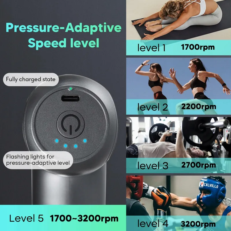 ARBOLEAF Mini Massagepistool 0,39kg 5 Snelheden 4 Koppen Stille Motor — foto 2