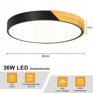 QAMRA LED Plafondlamp Zwart 40cm Hout 36W 4000K — miniatuur 3