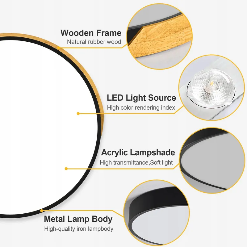 QAMRA LED Plafondlamp Zwart 40cm Hout 36W 4000K — foto 4
