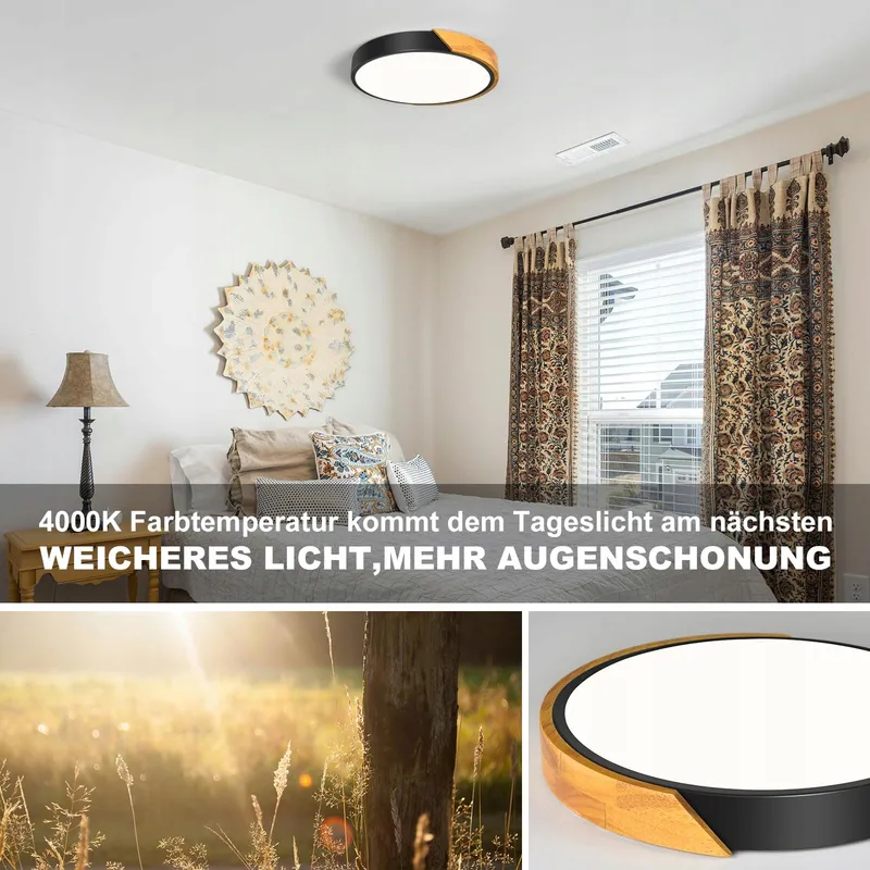 QAMRA LED Plafondlamp Zwart 40cm Hout 36W 4000K — foto 5
