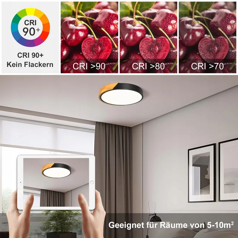 QAMRA LED Plafondlamp Zwart 40cm Hout 36W 4000K — foto 6