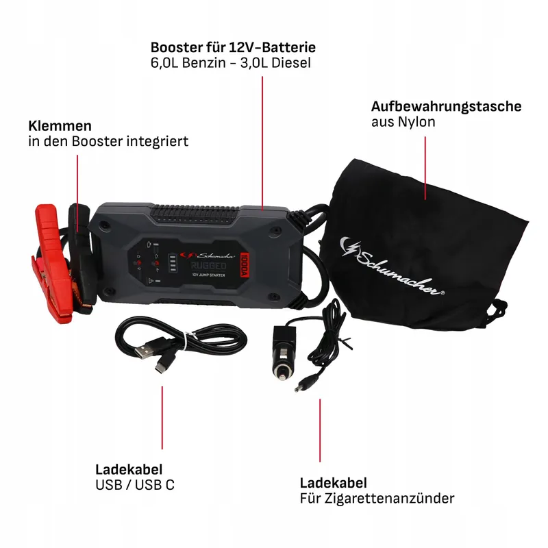 SCHUMACHER SBX461 Powerbank 1000A 12V Booster 6L Benzine 3L Diesel — foto 8
