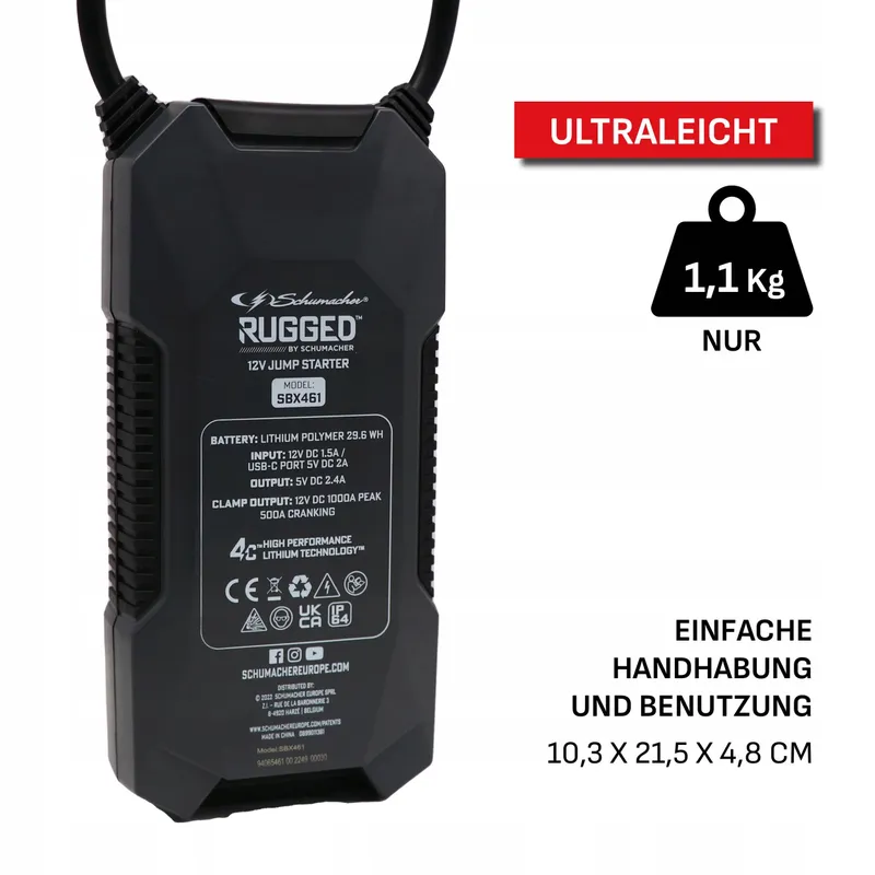SCHUMACHER SBX461 Powerbank 1000A 12V Booster 6L Benzine 3L Diesel — foto 3