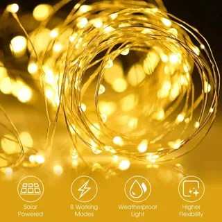 USEBER Solar Lichtsnoer 2x14M 120 LED Buiten Warm Wit — miniatuur 2