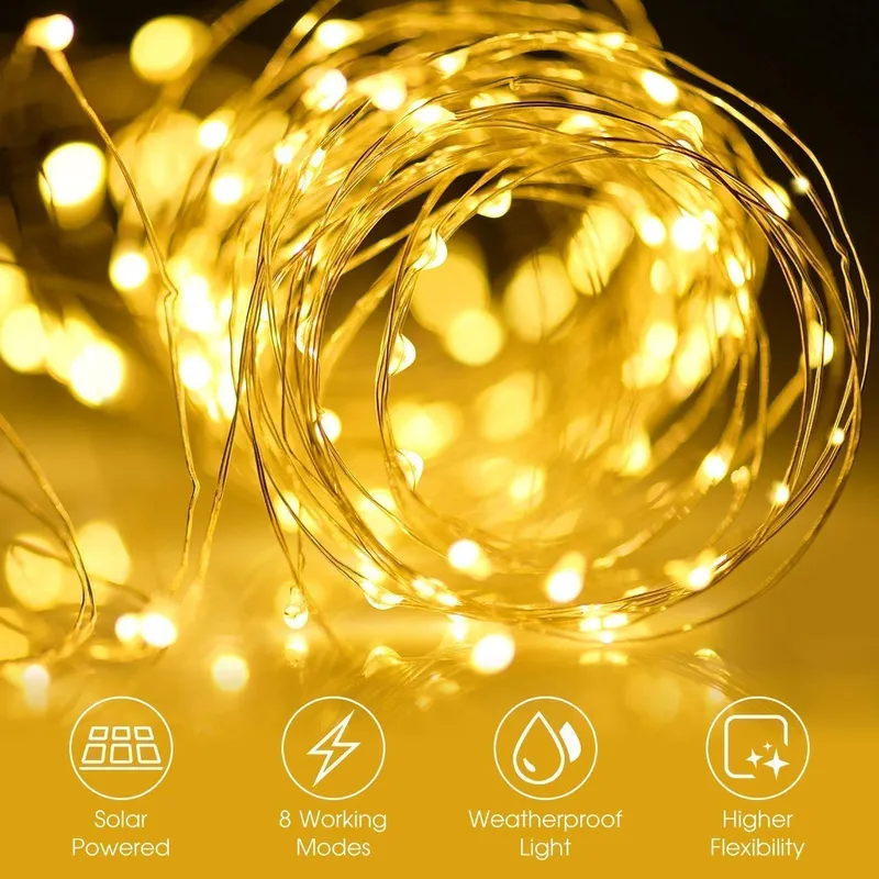USEBER Solar Lichtsnoer 2x14M 120 LED Buiten Warm Wit — foto 2