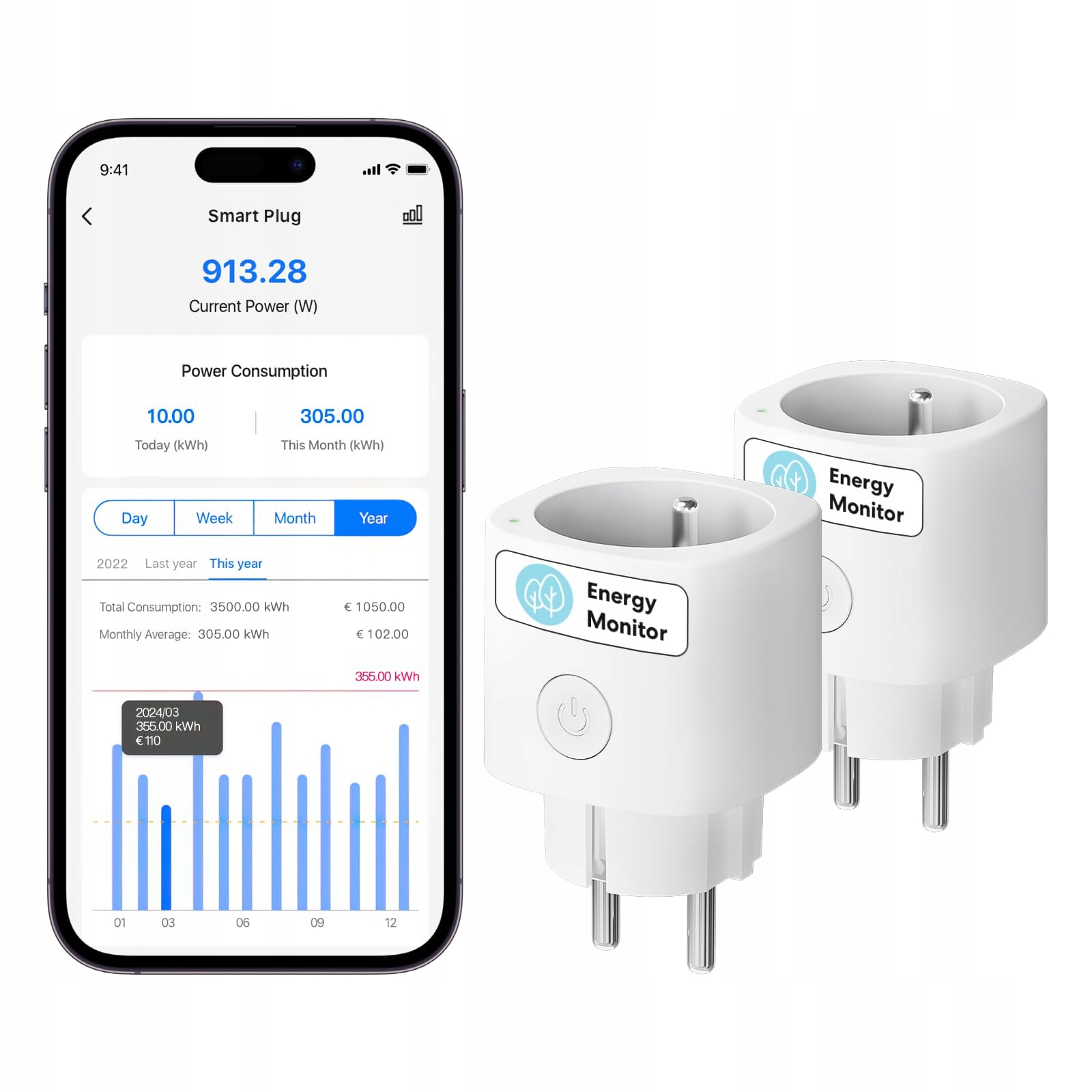 MEROSS WiFi Smart Stekker Type E 2-Pack Alexa Google Home