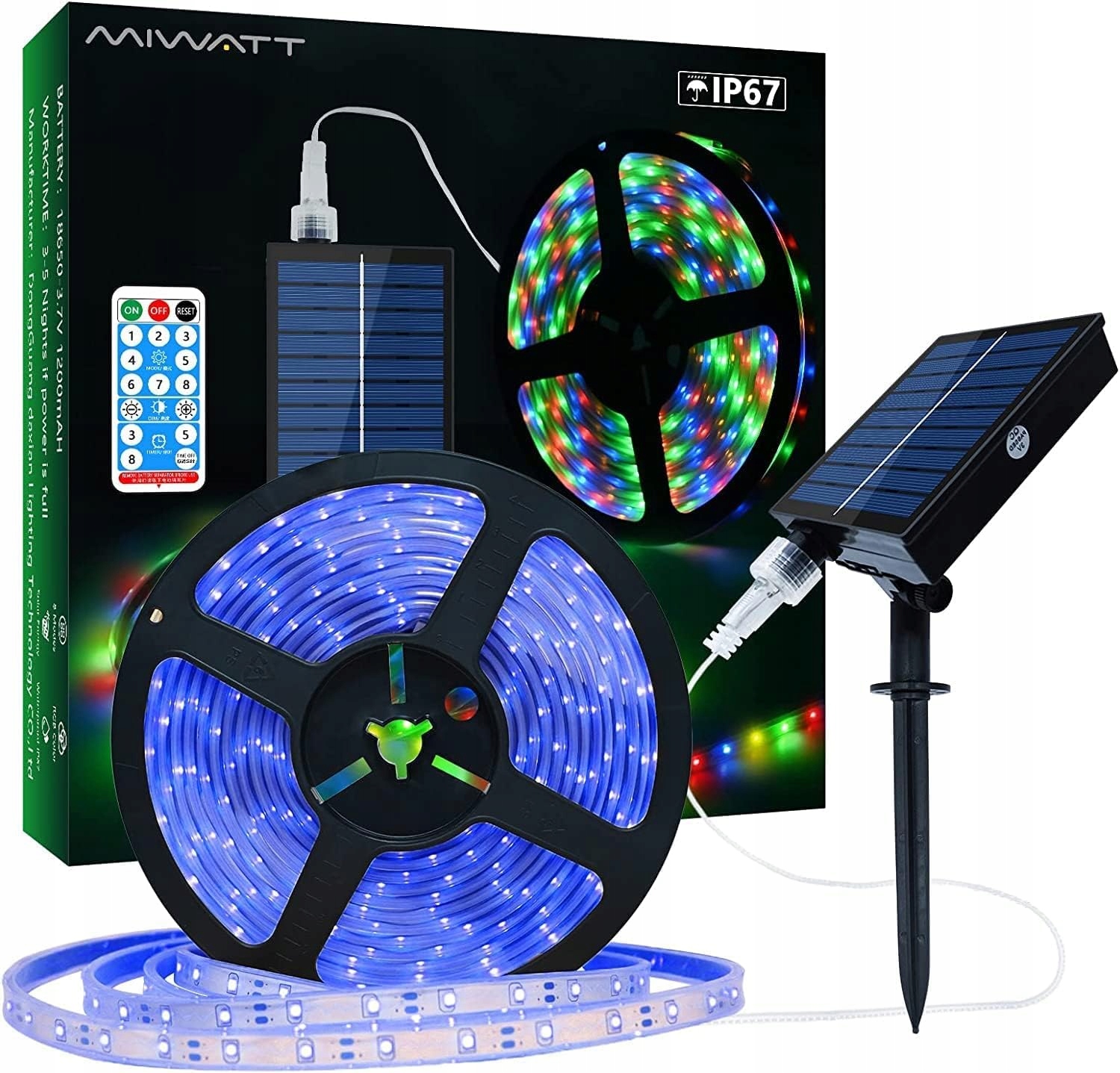MIWATT Solar LED Strip 10m IP67 Waterdicht 560 LED Afstandsbediening