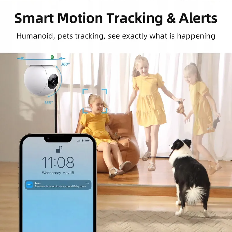AOSU 2K Binnencamera Babyfoon WiFi 360° Bewegingsdetectie Nachtzicht — foto 4