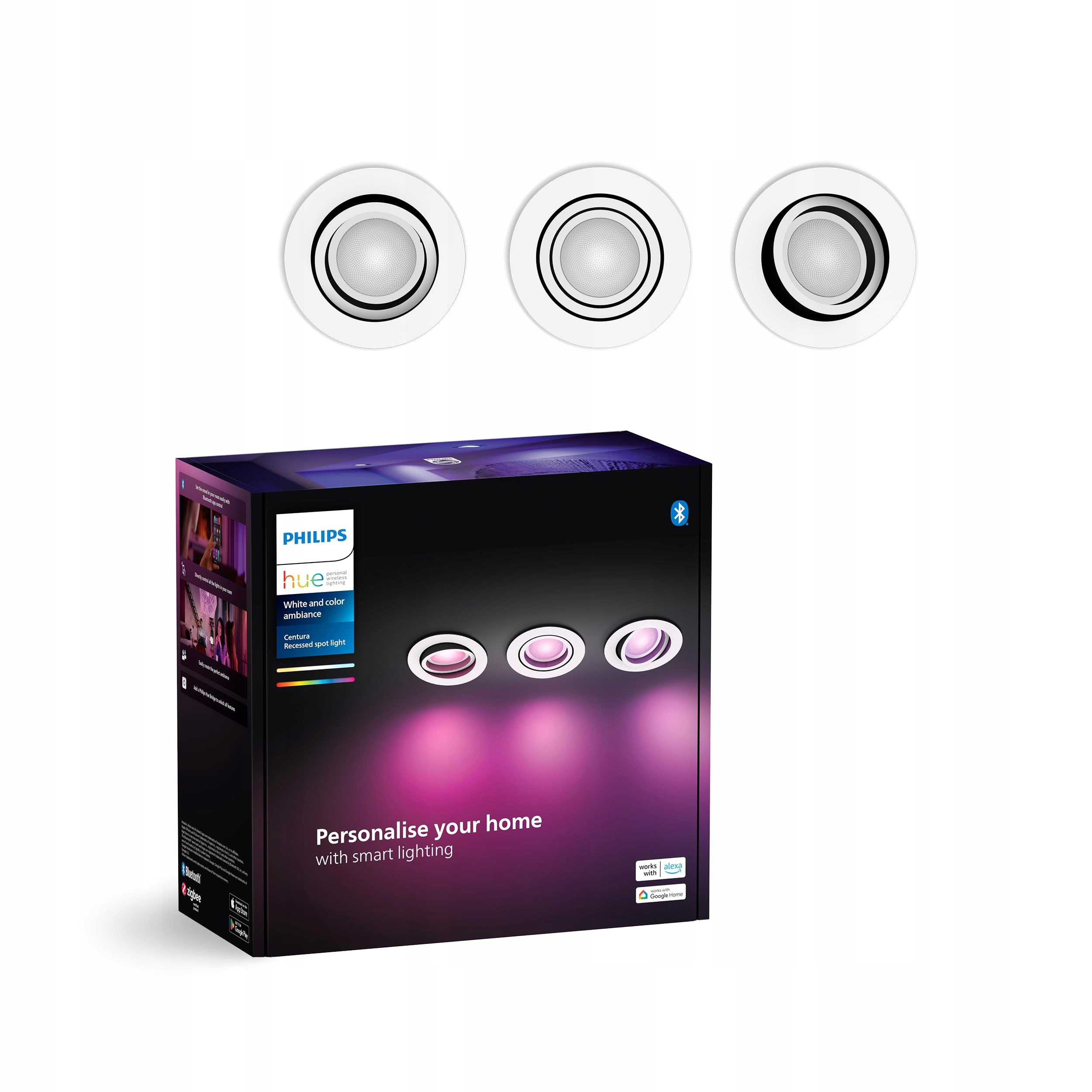 PHILIPS Hue White Color Ambiance Centura Set 3 Inbouwspots Wit