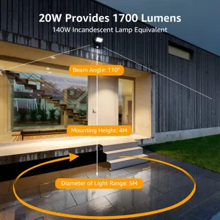 LEPRO 20W LED Schijnwerper met Bewegingsmelder 1700LM Buiten — miniatuur 3