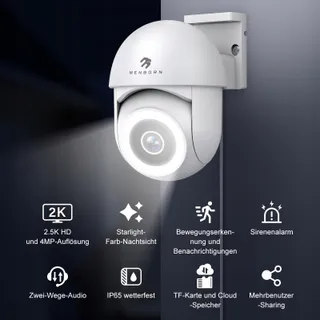 MENBORN Buitencamera 2.5K 360° Starlight Schijnwerper Alexa — miniatuur 2