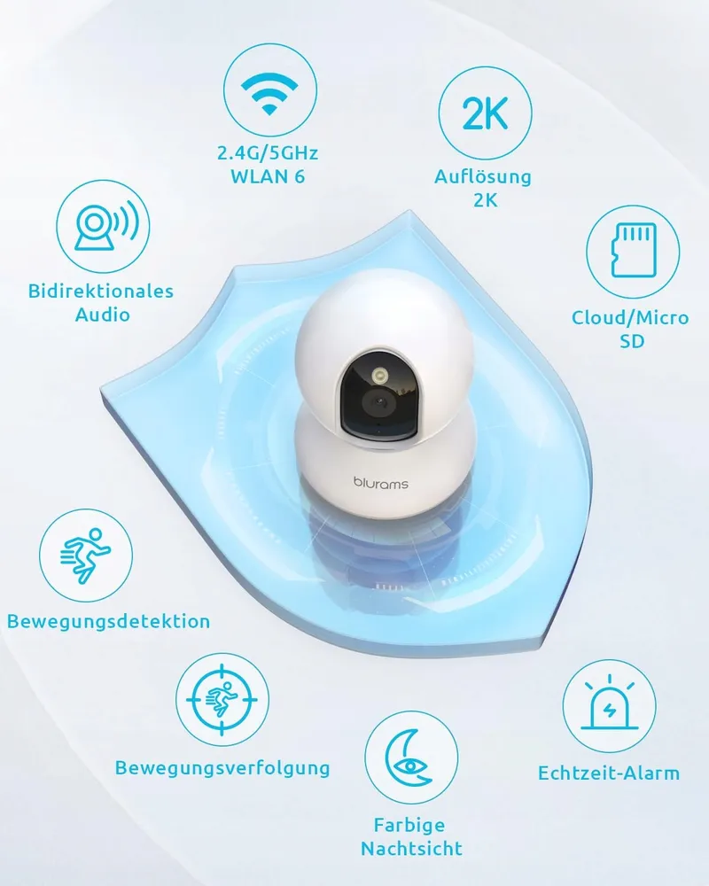 BLURAMS Bewakingscamera Binnen 2K WiFi 360° Nachtzicht Audio — foto 2
