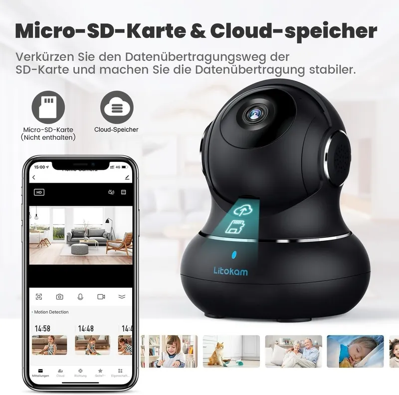 LITOKAM Babyfoon Camera 5MP 360 WiFi Bewegingsdetectie Alexa — foto 9