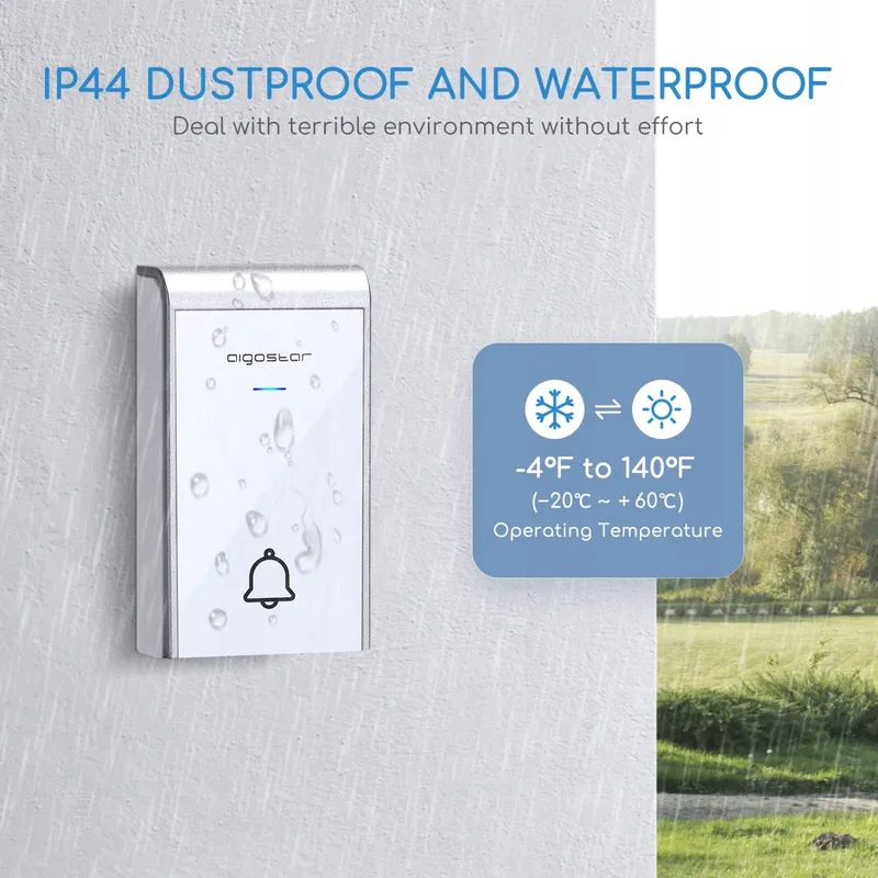 AIGOSTAR Draadloze Deurbel Waterdicht 150m 36 Melodieën LED — foto 3