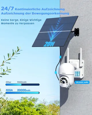 XEGA Camera 4G LTE Buiten SIM Zonnepaneel 20W 20000mAh 2K PTZ — miniatuur 2