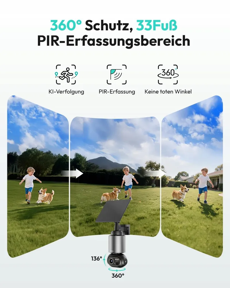 BOTSLAB Buitencamera 4K Solar 32GB 360° UHD Nachtzicht AI Tracking — foto 3