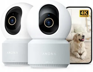 ANONA Bewakingscamera 4K HD 360° Wi-Fi 6 Bewegingsdetectie Audio 2 Stuks