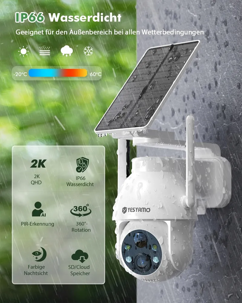 YESYAMO Set 2 Buitencamera's 2K Solar WiFi 24GHz PTZ 360° — foto 6