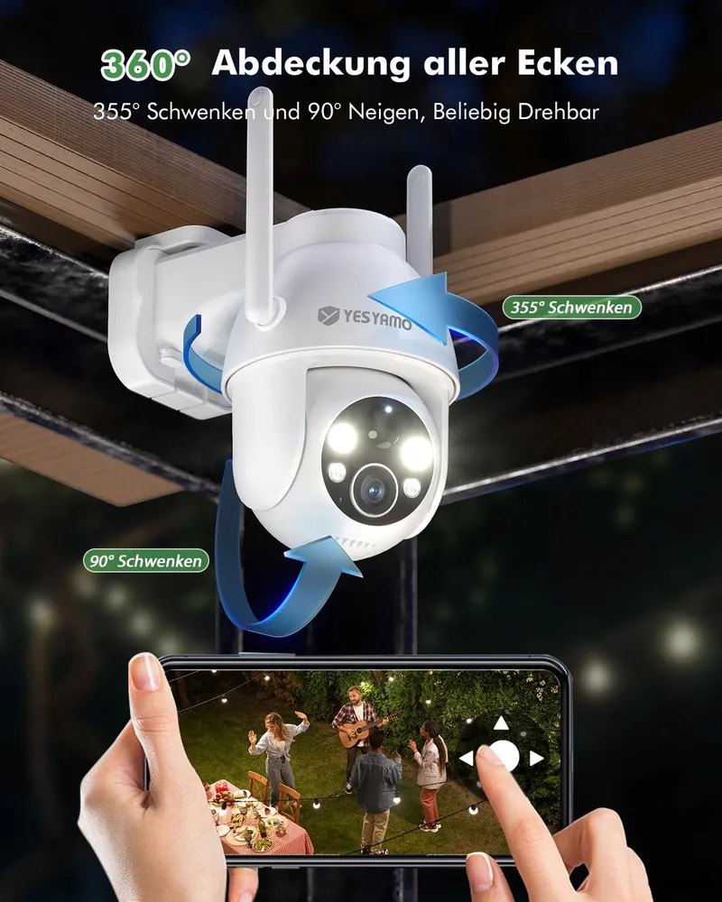 YESYAMO Set 2 Buitencamera's 2K Solar WiFi 24GHz PTZ 360° — foto 4