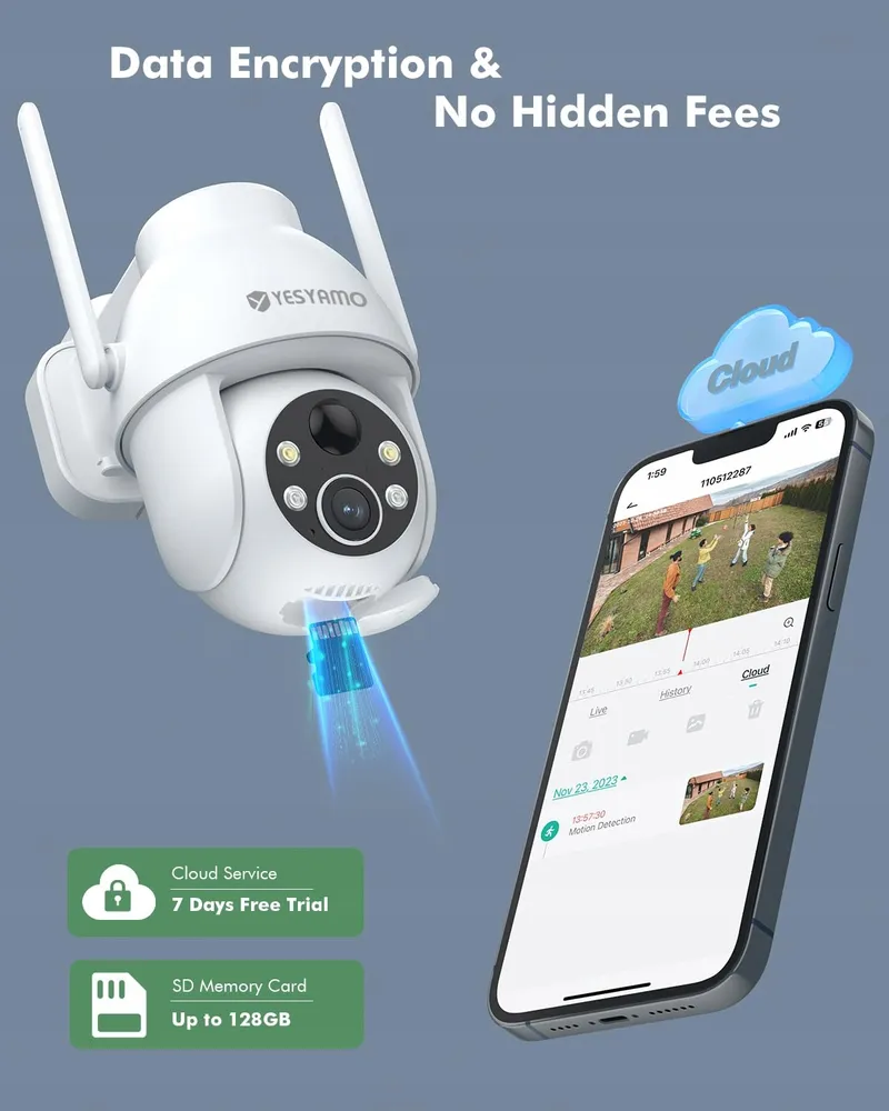 YESYAMO Set 2 Buitencamera's 2K Solar WiFi 24GHz PTZ 360° — foto 8