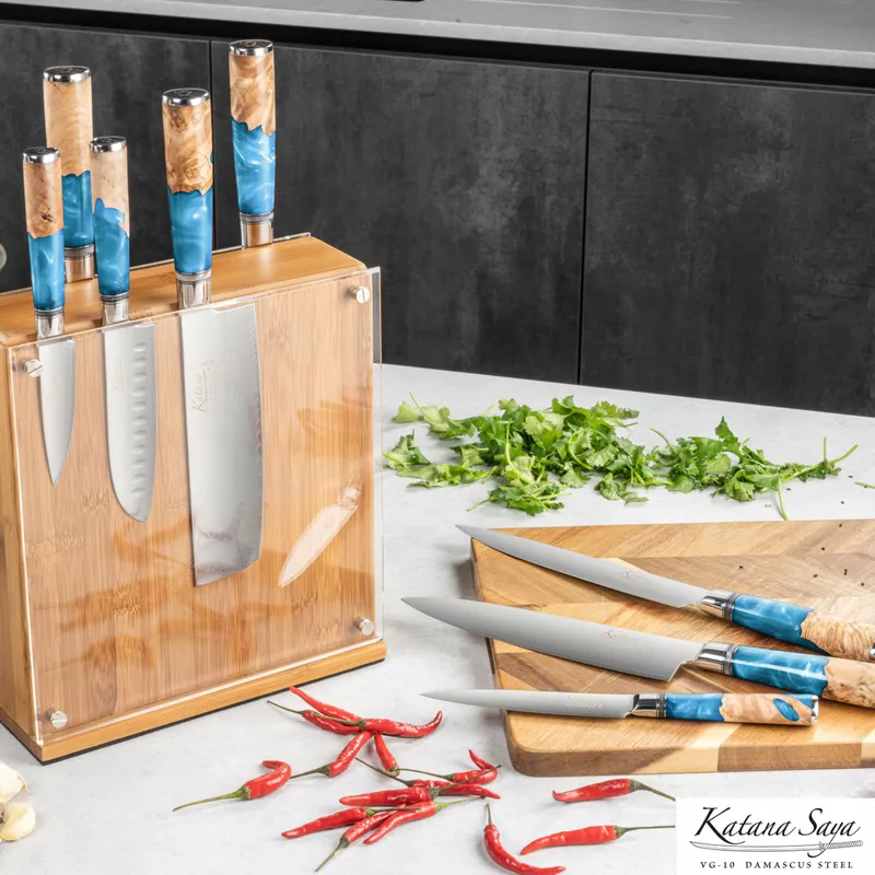 KATANA SAYA Elements Messenset 9-delig Blauw VG10 Damast — foto 2