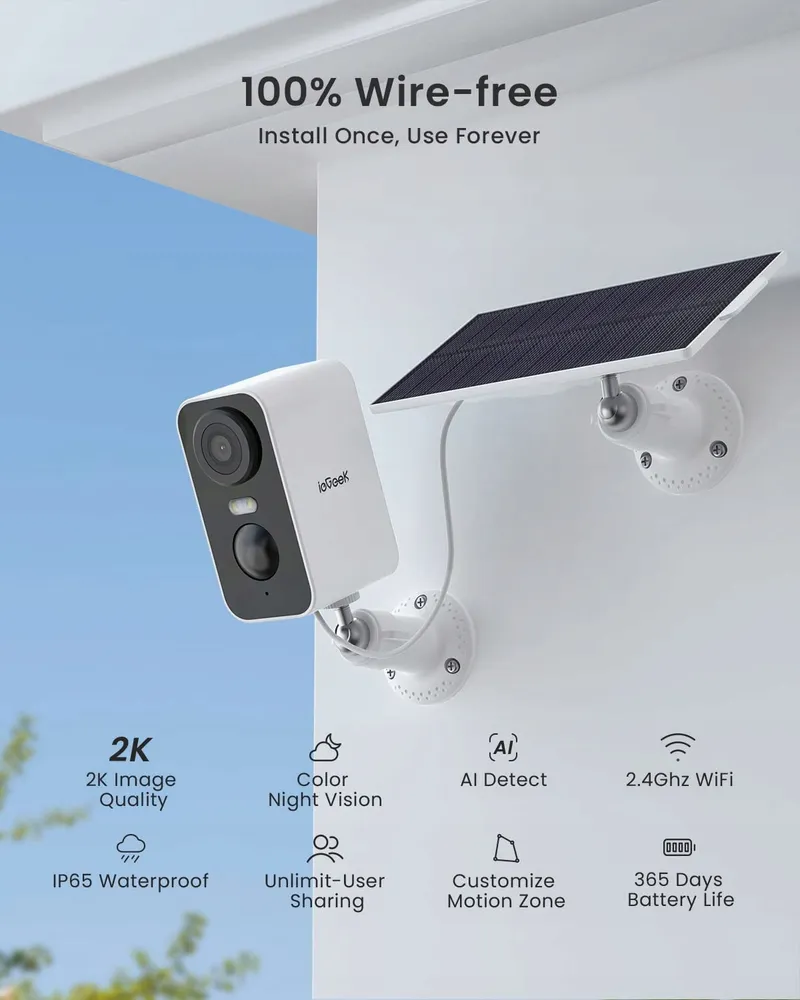 IEGEEK Bewakingscamera Buiten 2K Solar PIR IP65 5200mAh Nachtzicht — foto 2