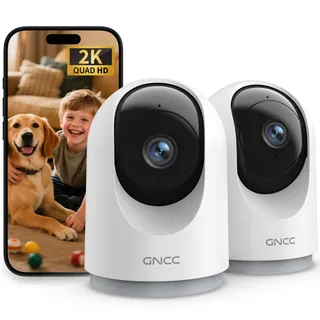 GNCC 2K Binnencamera WiFi 360° Nachtzicht App Audio Alexa 2 Stuks