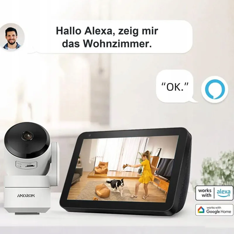 AMOROM Binnencamera 360 2K Alexa WiFi 2,4GHz 2 Stuks — foto 8