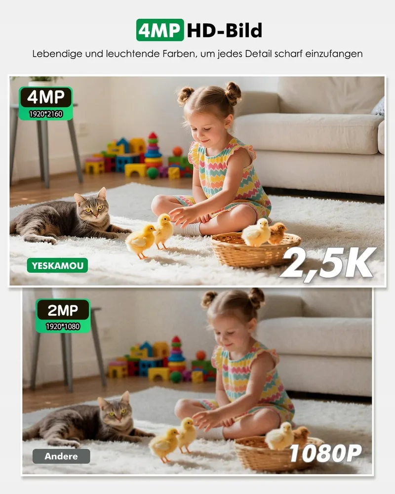 YESKAMOU Binnencamera 4MP 360 WiFi Accu voor Thuis — foto 4