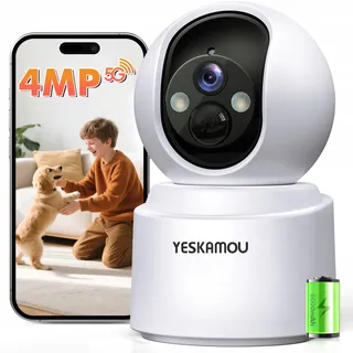 YESKAMOU Binnencamera 4MP 360 WiFi Accu voor Thuis — miniatuur 1