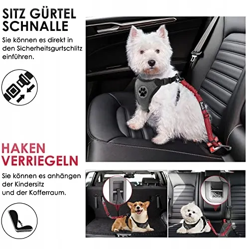 EYEIN Veiligheidsgordel voor Honden 3-in-1 Nylon 70cm Rood — foto 3