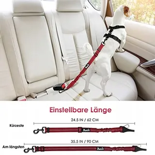 EYEIN Veiligheidsgordel voor Honden 3-in-1 Nylon 70cm Rood — miniatuur 7