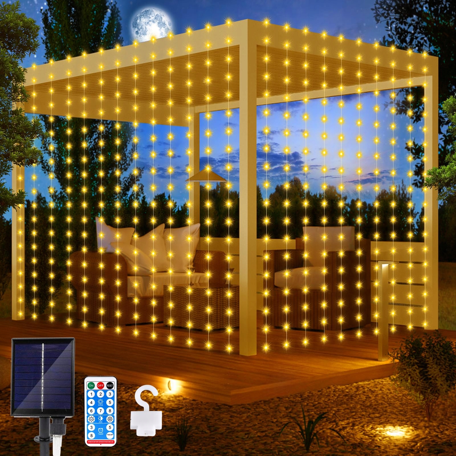 Micacorn Solar Lichtgordijn 3mx3m 300LED Waterdicht Afstandsbediening