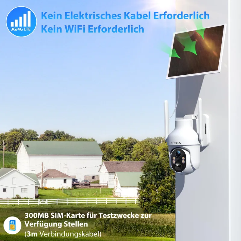 XEGA Bewakingscamera 4G LTE 2K 3MP Solar Draadloos SIM Audio — foto 3